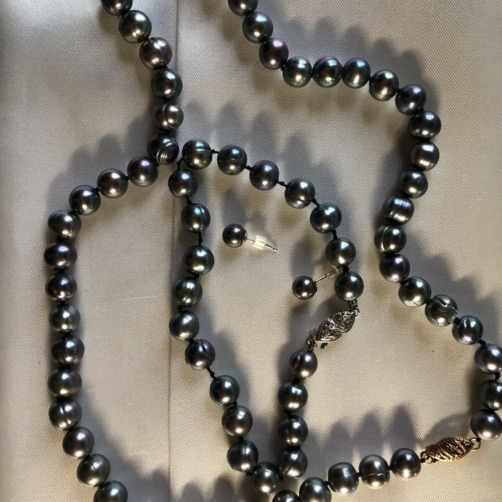 Freshwater Cultured Pearl Necklace Bracelet and Earrings SET VTG GIFTS HER